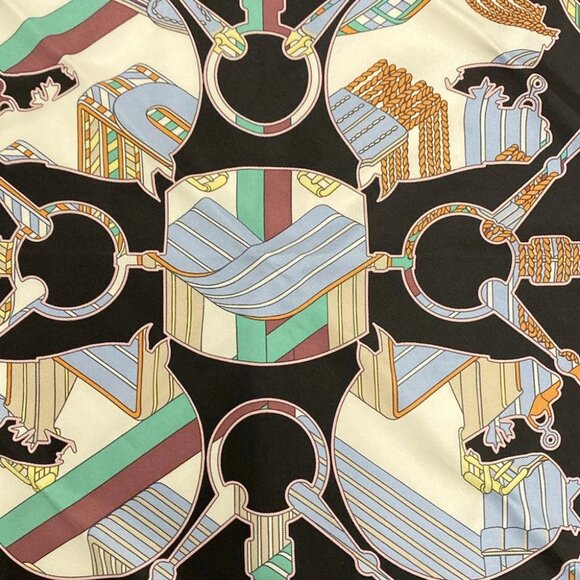 Auth HERMES Petit Carre - Black Light Blue Multi Scarf - Picture 5 of 6